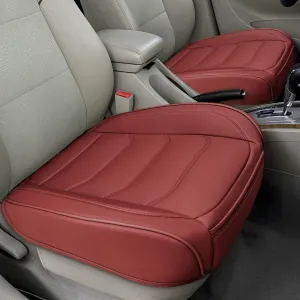 Car Seat Cover for Luxury & Comfort - PU Leather, Anti-Slip, Full Wrap Protection with Storage Pocket for Bottom Cushion - Universal Fit for 95% of Vehicles (Dull-red,2 Piece)