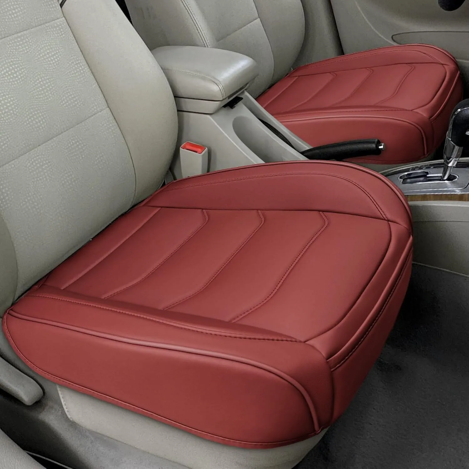Car Seat Cover for Luxury & Comfort - PU Leather, Anti-Slip, Full Wrap Protection with Storage Pocket for Bottom Cushion - Universal Fit for 95% of Vehicles (Dull-red,2 Piece)