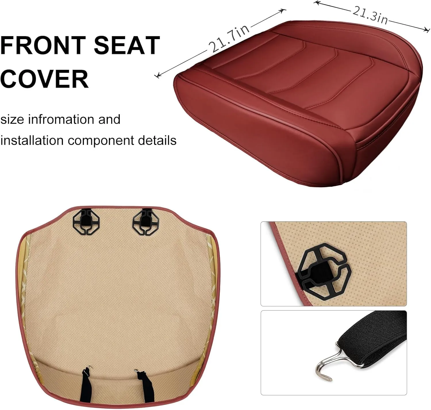 Car Seat Cover for Luxury & Comfort - PU Leather, Anti-Slip, Full Wrap Protection with Storage Pocket for Bottom Cushion - Universal Fit for 95% of Vehicles (Dull-red,2 Piece)