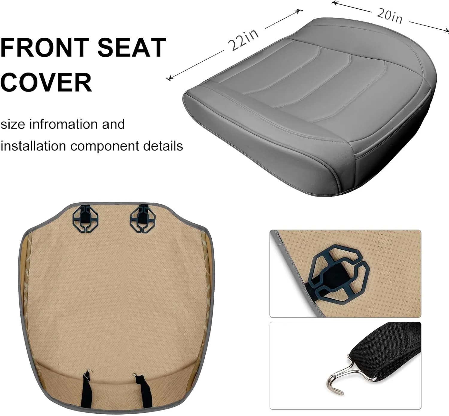 Car Seat Cover for Luxury & Comfort - PU Leather, Anti-Slip, Full Wrap Protection with Storage Pocket for Bottom Cushion - Universal Fit for 95% of Vehicles (Gray,1 Piece)