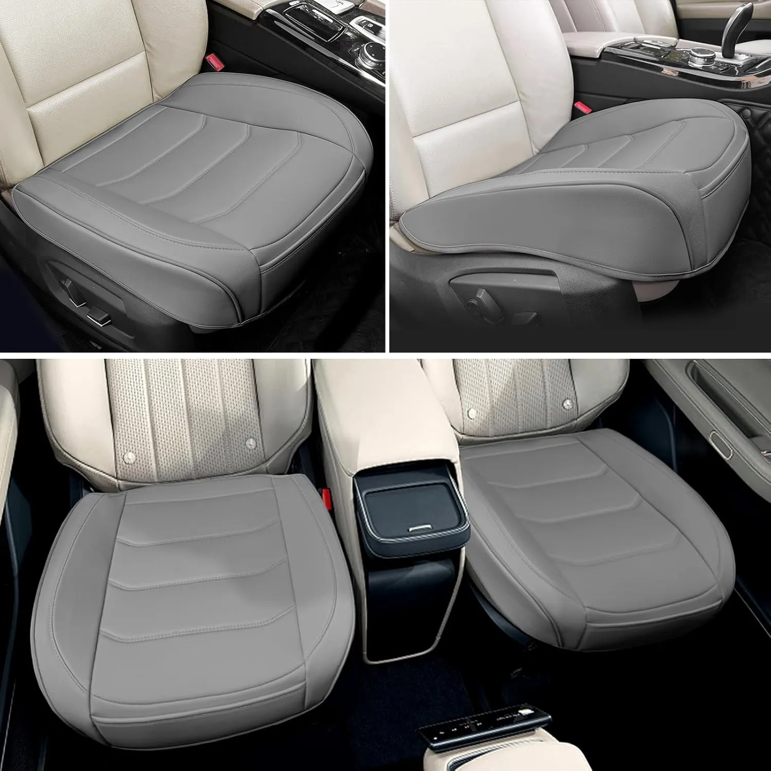 Car Seat Cover for Luxury & Comfort - PU Leather, Anti-Slip, Full Wrap Protection with Storage Pocket for Bottom Cushion - Universal Fit for 95% of Vehicles (Gray,1 Piece)