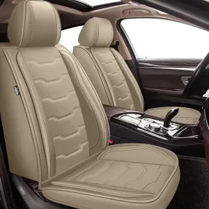Car Seat Covers Full Set Fit for Ford Edge 2007-2023 2024 2025 Faux Leather Edge Seat Covers Waterproof Automotive Cushion Protector Compatible Airbag (5 Seats & Beige)
