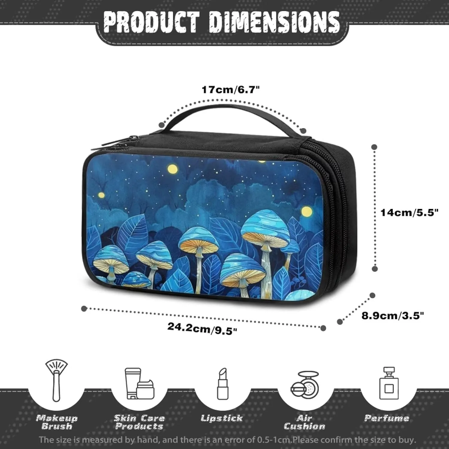 Cartoon Mushroom Makeup Bag for Women Girls Fashion Prints Travel Cosmetic Tote Large Make Up Organizer Compact Toiletry Bags Zipper Pouch Purse Make-up Accessories