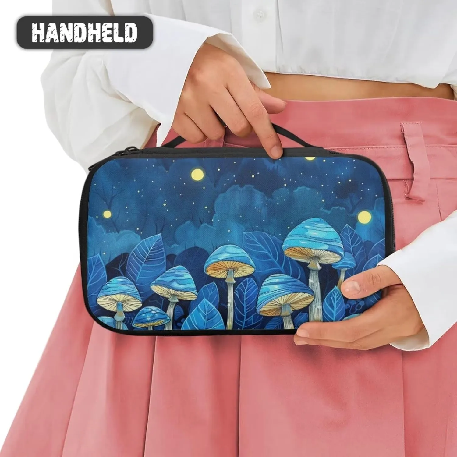 Cartoon Mushroom Makeup Bag for Women Girls Fashion Prints Travel Cosmetic Tote Large Make Up Organizer Compact Toiletry Bags Zipper Pouch Purse Make-up Accessories