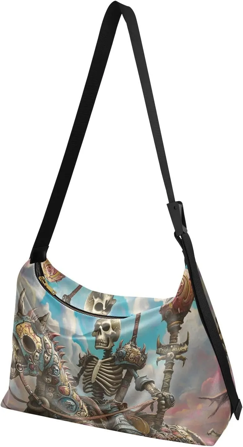 Cartoon Skull Knight Shoulder Bag Leather Large Capacity Crossbody Bags Purse Zipper Closure