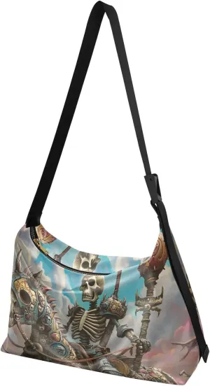 Cartoon Skull Knight Shoulder Bag Leather Large Capacity Crossbody Bags Purse Zipper Closure
