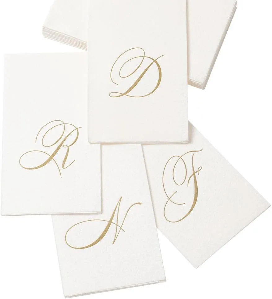 Caspari White Pearl Paper Linen Guest Towels, Monogram Initial G, Pack of 24