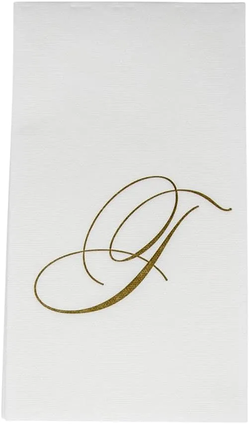 Caspari White Pearl Paper Linen Guest Towels, Monogram Initial T, Pack of 24