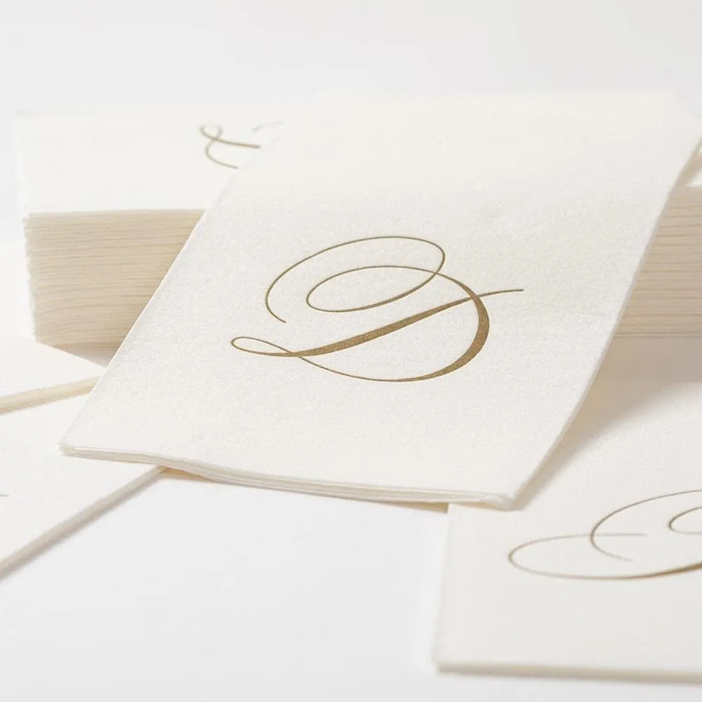 Caspari White Pearl Paper Linen Guest Towels, Monogram Initial T, Pack of 24