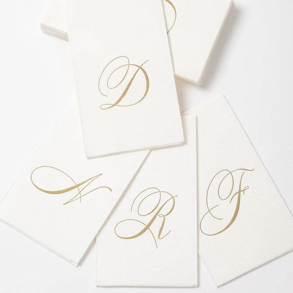 Caspari White Pearl Paper Linen Guest Towels, Monogram Initial T, Pack of 24