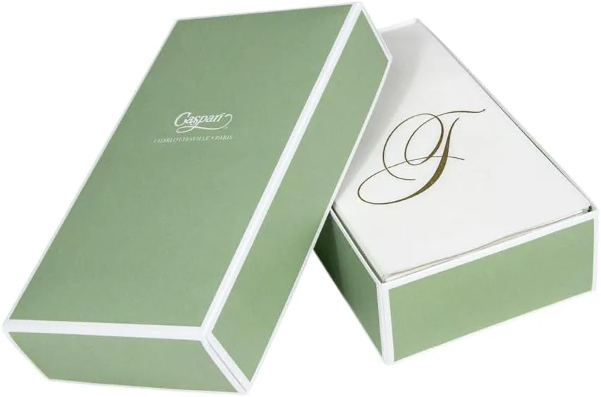 Caspari White Pearl Paper Linen Guest Towels, Monogram Initial T, Pack of 24