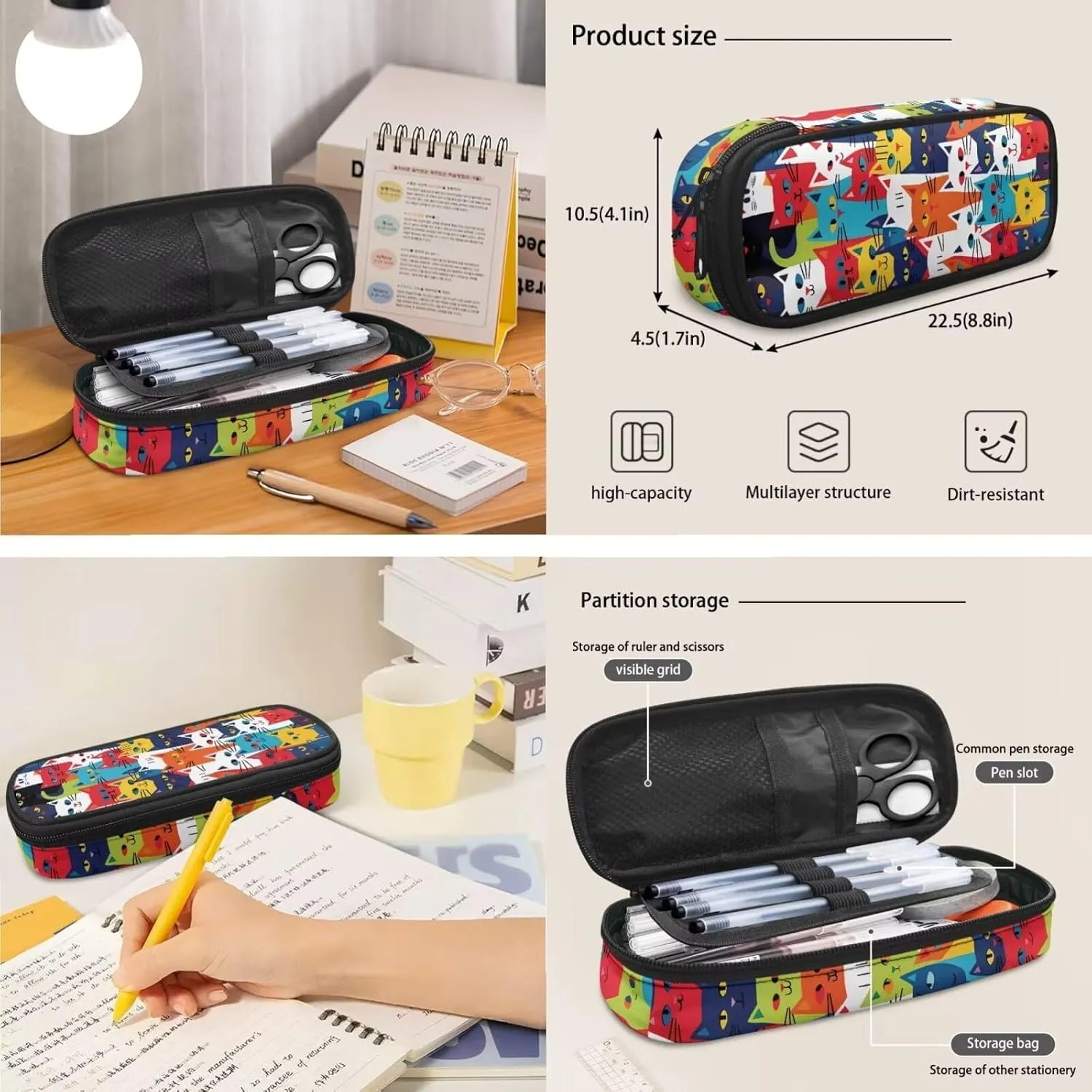 Cat Print Backpack for Teens Girls Grades 4 to 8 Large Capacity Bookbag for Girl Waterproof and Oil Proof Lunch Bag for Teen for Middle School High School