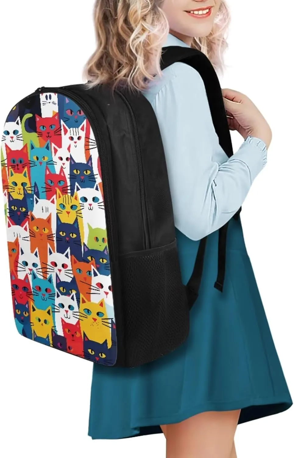 Cat Print Backpack for Teens Girls Grades 4 to 8 Large Capacity Bookbag for Girl Waterproof and Oil Proof Lunch Bag for Teen for Middle School High School
