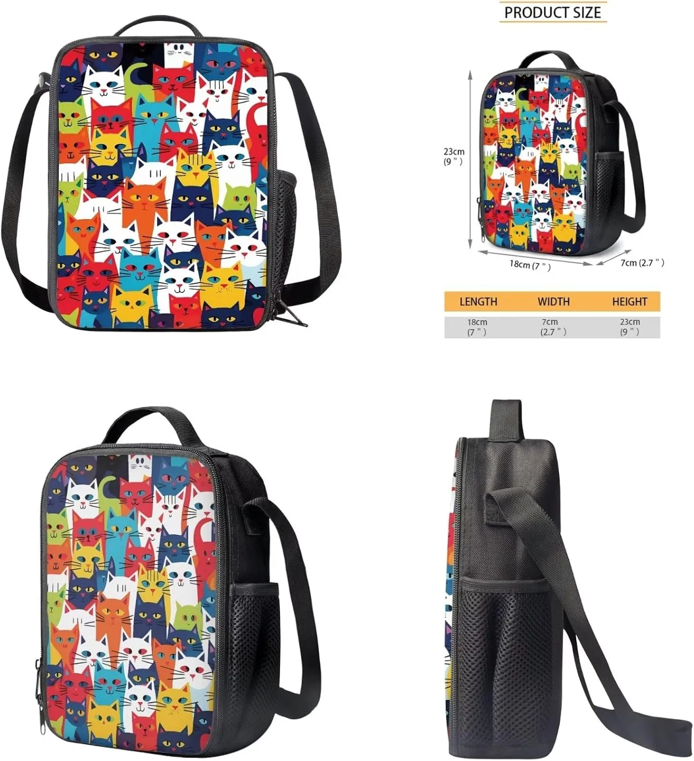 Cat Print Backpack for Teens Girls Grades 4 to 8 Large Capacity Bookbag for Girl Waterproof and Oil Proof Lunch Bag for Teen for Middle School High School