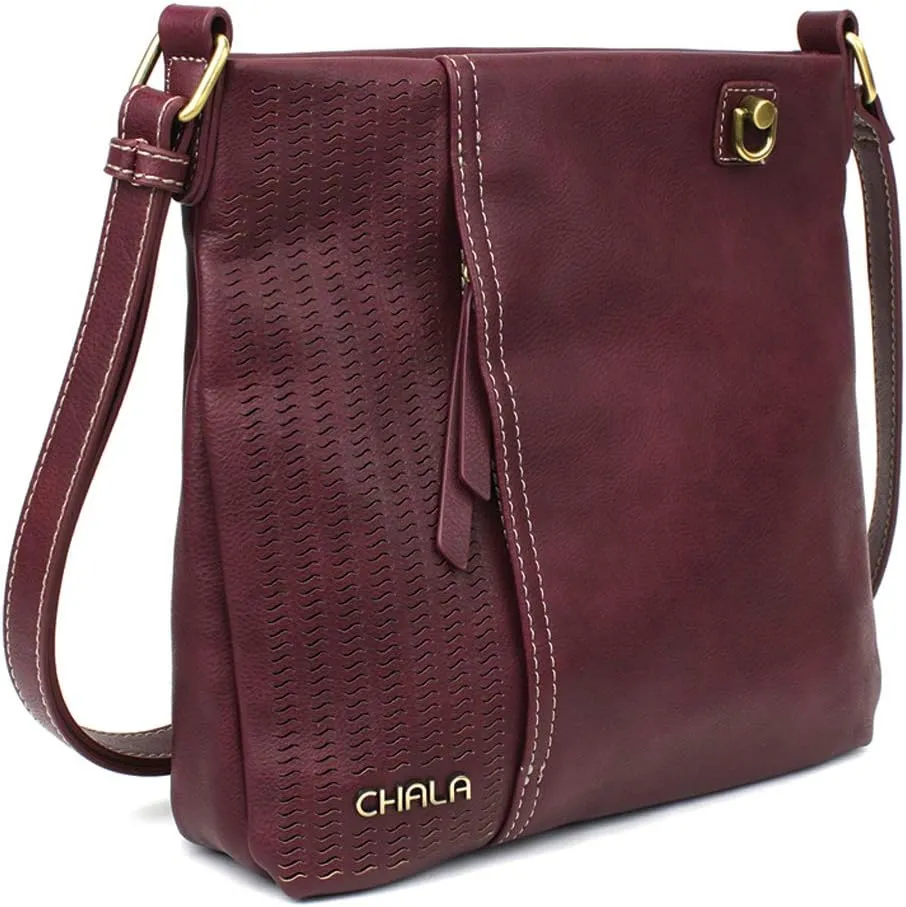 CHALA Laser Cut Crossbody Faux Leather Plum