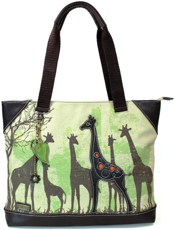Chala Safari Forest Canvas Handbags Collection (Large Tote Giraffe- 912) (Giraffe)