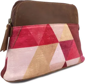 CHALLENGER Women's Printed Brown Leather Zippered Makeup Cosmetic Bag Pink 18BT13