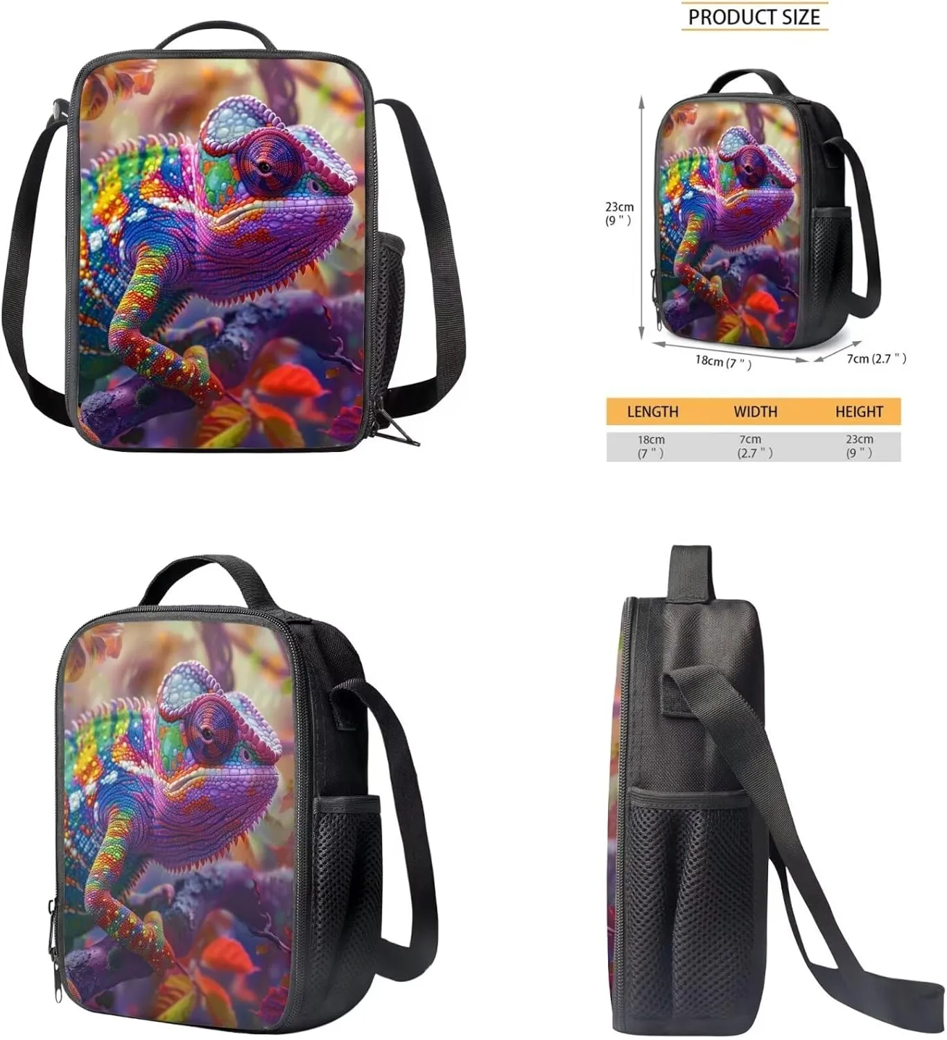 Chameleon Bookbag with Lunch Box Lightweight Dirt-resistant Girl School Bag Keep Warm Portable Foldable Lunch Containers for Girls Pencil Holder Pouch for School