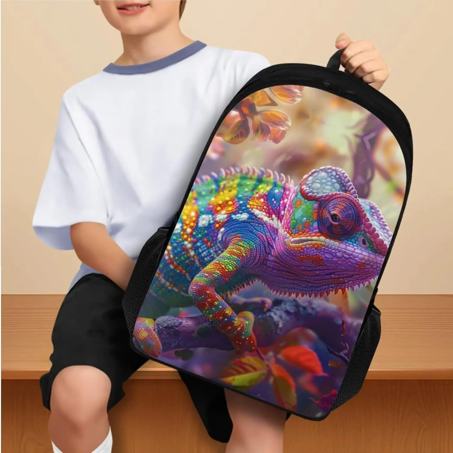 Chameleon Bookbag with Lunch Box Lightweight Dirt-resistant Girl School Bag Keep Warm Portable Foldable Lunch Containers for Girls Pencil Holder Pouch for School