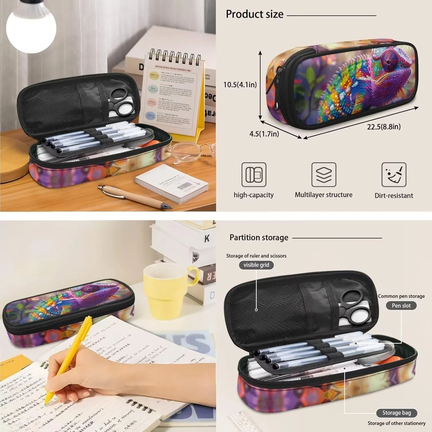Chameleon Bookbag with Lunch Box Lightweight Dirt-resistant Girl School Bag Keep Warm Portable Foldable Lunch Containers for Girls Pencil Holder Pouch for School