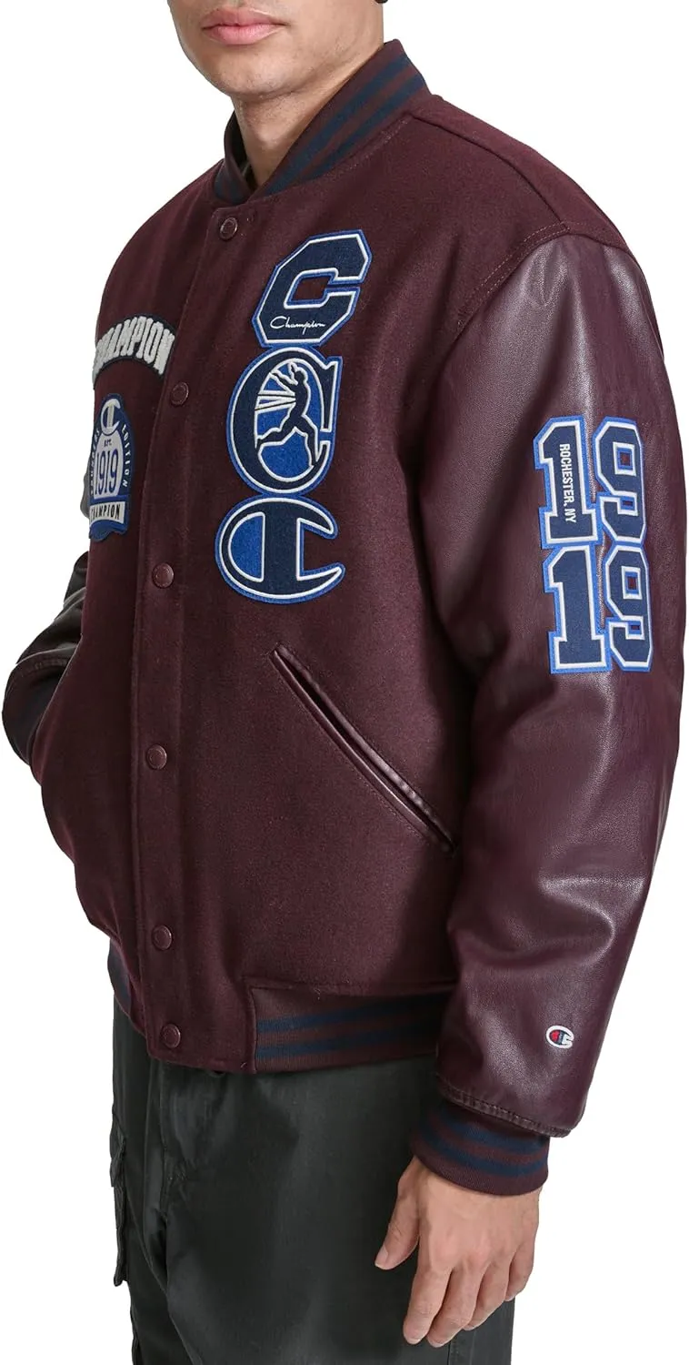 Champion Men's Letterman Varsity Bomber Jacket with Patches