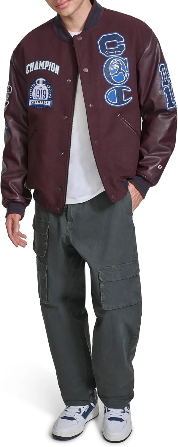 Champion Men's Letterman Varsity Bomber Jacket with Patches