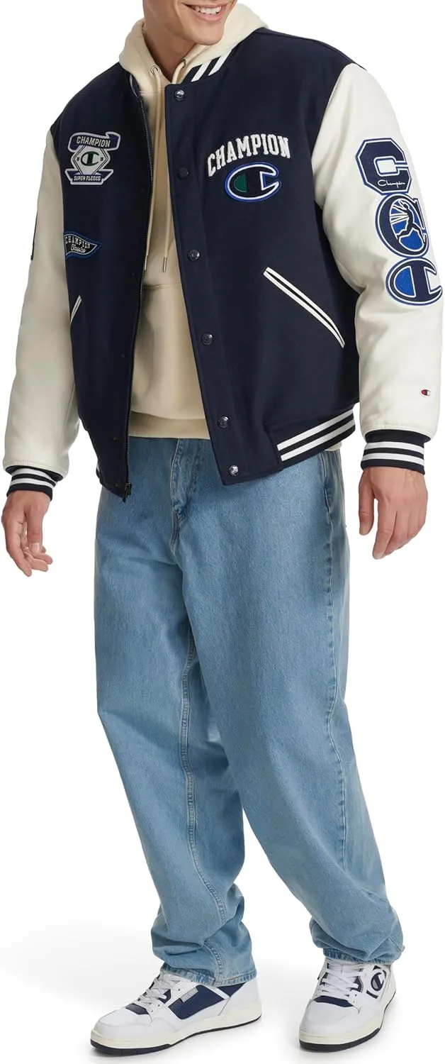 Champion Men's Letterman Varsity Bomber Jacket with Patches