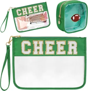 Chenille Letter Zipper Pouch for Travel & Cheer Gifts - Waterproof Cosmetic & Snack Bags (Green-Cheer)