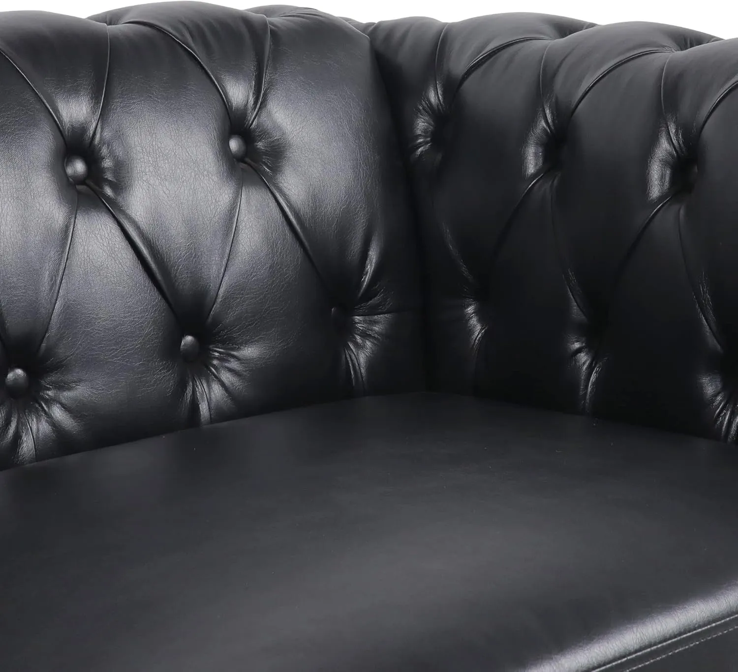 Chesterfield Loveseat, Modern Leather Sofa Tufted Couch 2 Seater with Rolled Arms and Nailhead for Living Room, Bedroom, Office, Apartment (Black)