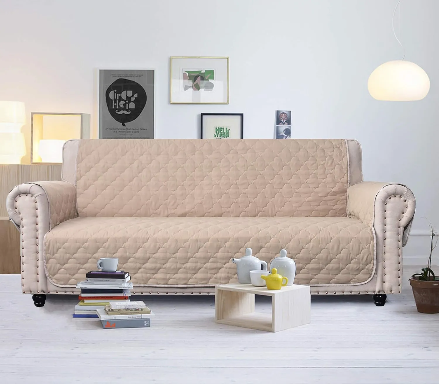 CHHKON Waterproof Nonslip Recliner Cover Stay in Place Dog Couch Chair Cover Furniture Protector Ideal Sofa Slipcovers for Pets and Kids (Beige, 23'')
