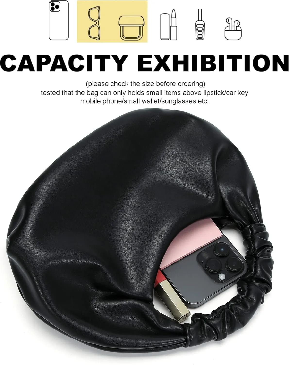 Chic Top Handle Bag for Women Small Ruched Hobo Handbag Soft Faux Leather Tote Bags Purse