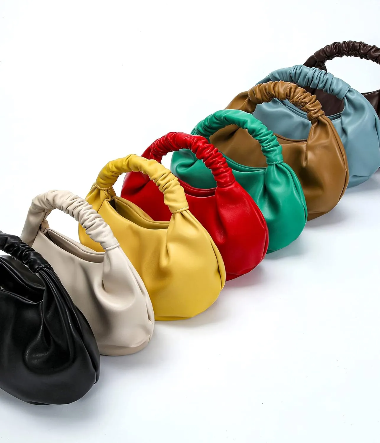 Chic Top Handle Bag for Women Small Ruched Hobo Handbag Soft Faux Leather Tote Bags Purse