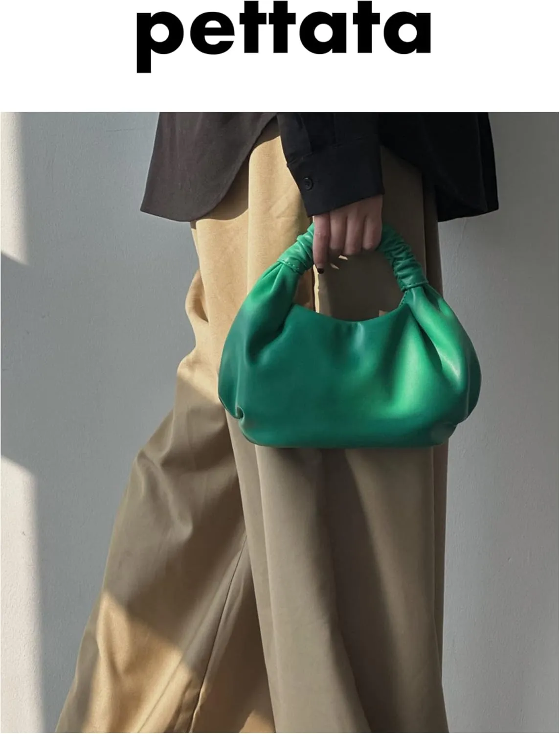 Chic Top Handle Bag for Women Small Ruched Hobo Handbag Soft Faux Leather Tote Bags Purse