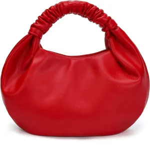 Chic Top Handle Bag for Women Small Ruched Hobo Handbag Soft Faux Leather Tote Bags Purse