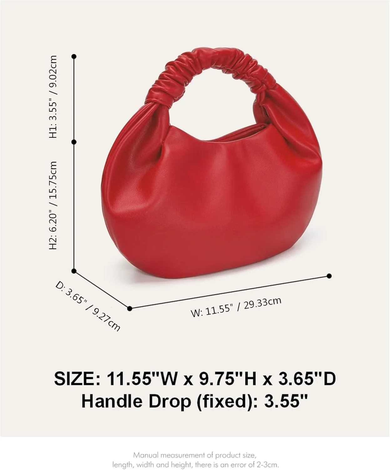 Chic Top Handle Bag for Women Small Ruched Hobo Handbag Soft Faux Leather Tote Bags Purse