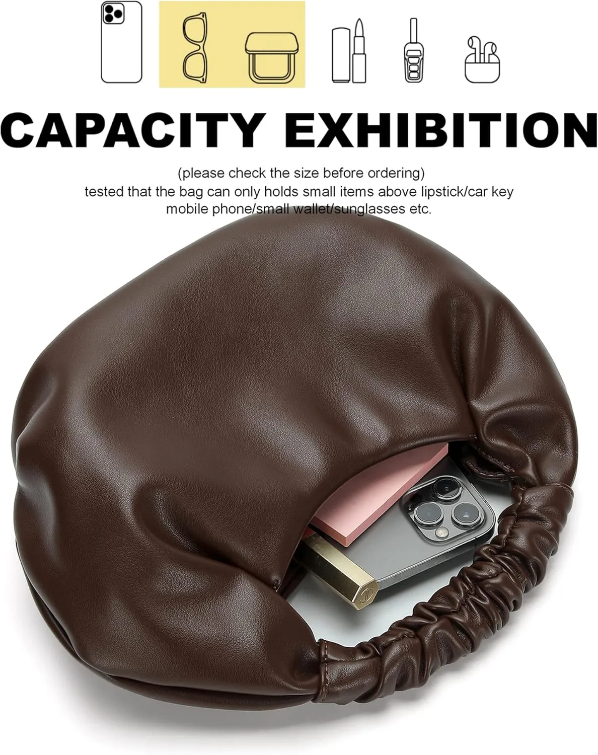 Chic Top Handle Bag for Women Small Ruched Hobo Handbag Soft Faux Leather Tote Bags Purse
