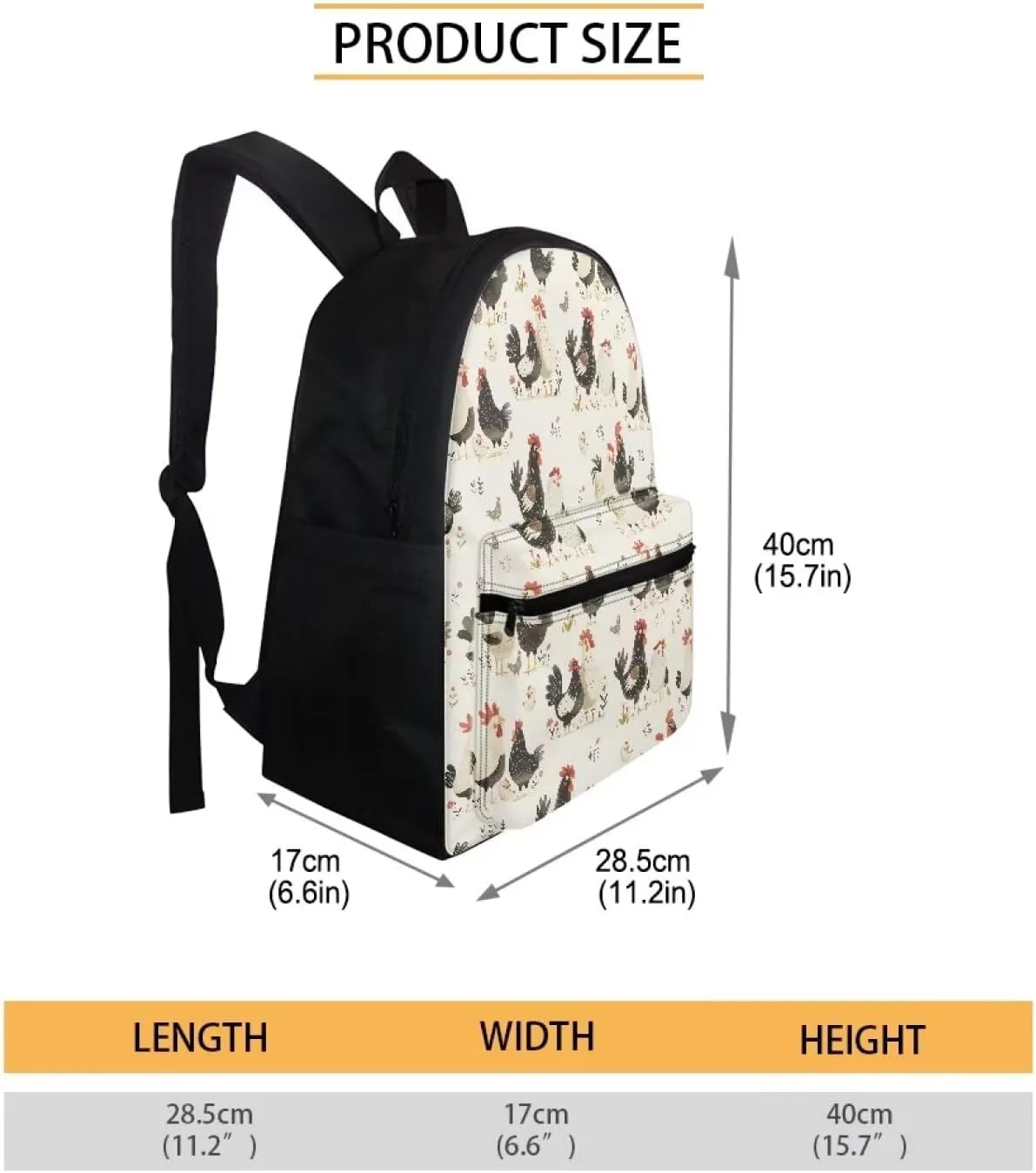 Chicken Backpack for Girls 6-8 Fashion Backpack Set Large Capacity School Bag Portable Thermal Meal Prep Container Mini Pen Case 3 in 1