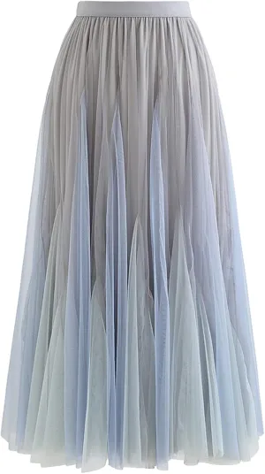 CHICWISH Women's Lilac/Cream/Grey/Pink/Black Layered Mesh Ballet Prom Party Tulle Tutu A-Line Maxi Skirt