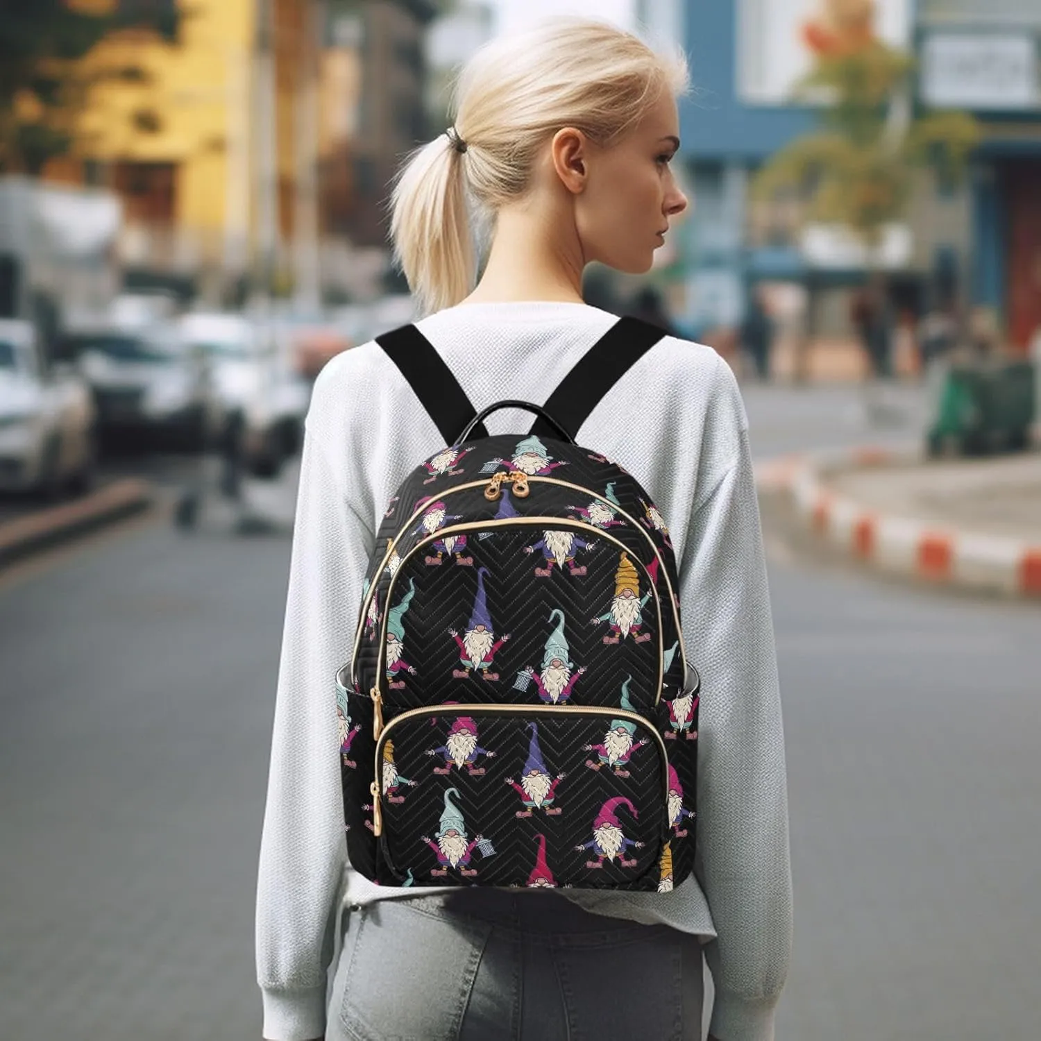 Christmas Gnome Mini Backpack for Women, Travel Backpack Purse for Ladies Fashion Shoulder Bag Daypack Travel Bag