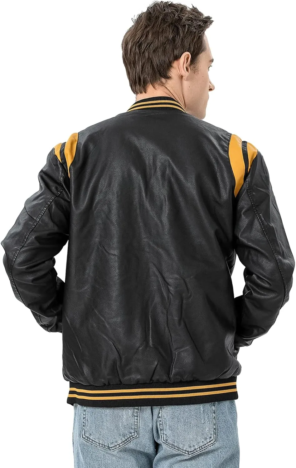 chuida Mens Stand Collar leather jacket Motorcycle Lightweight leather jacket men Faux Leather Bomber Casual Outwear