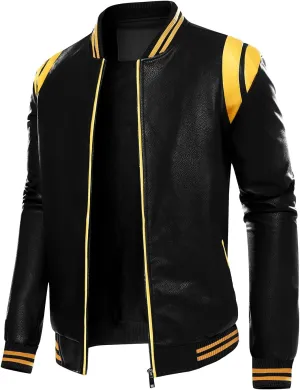 chuida Mens Stand Collar leather jacket Motorcycle Lightweight leather jacket men Faux Leather Bomber Casual Outwear