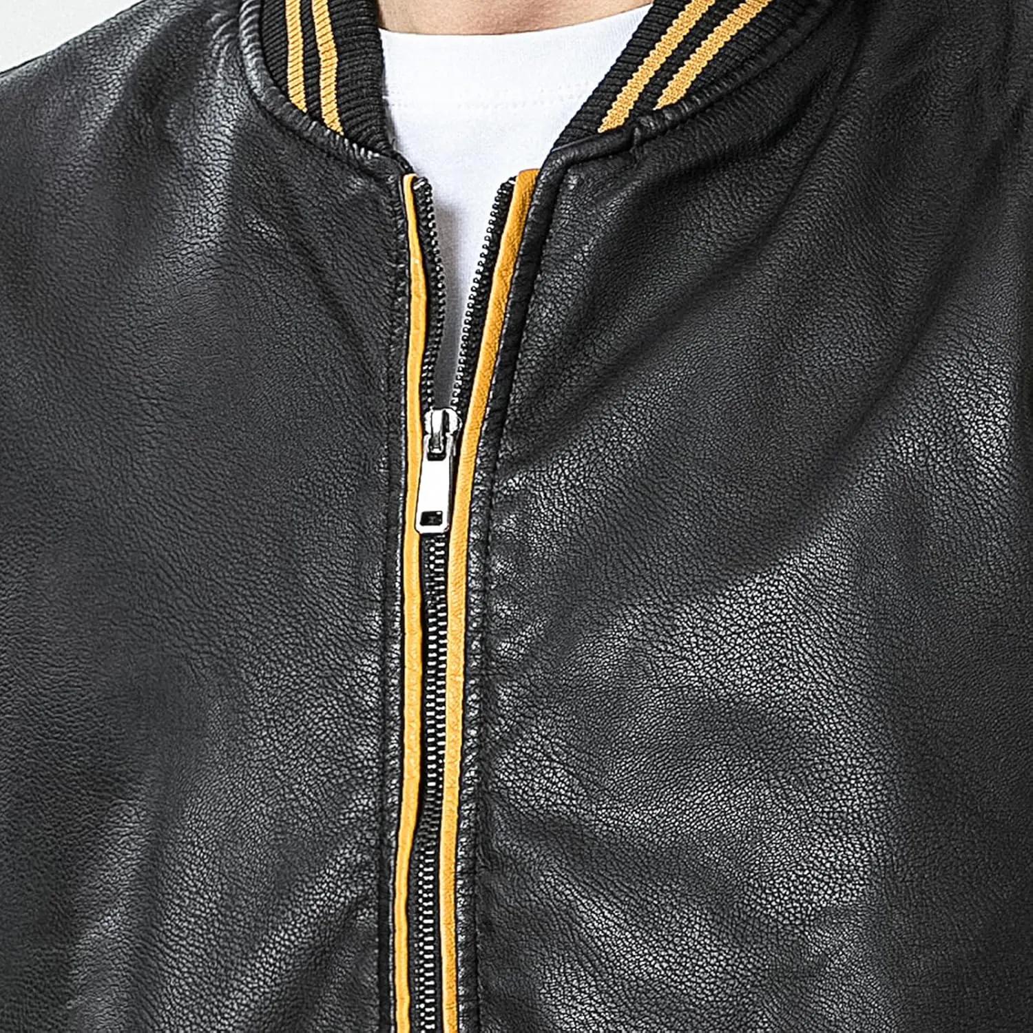 chuida Mens Stand Collar leather jacket Motorcycle Lightweight leather jacket men Faux Leather Bomber Casual Outwear