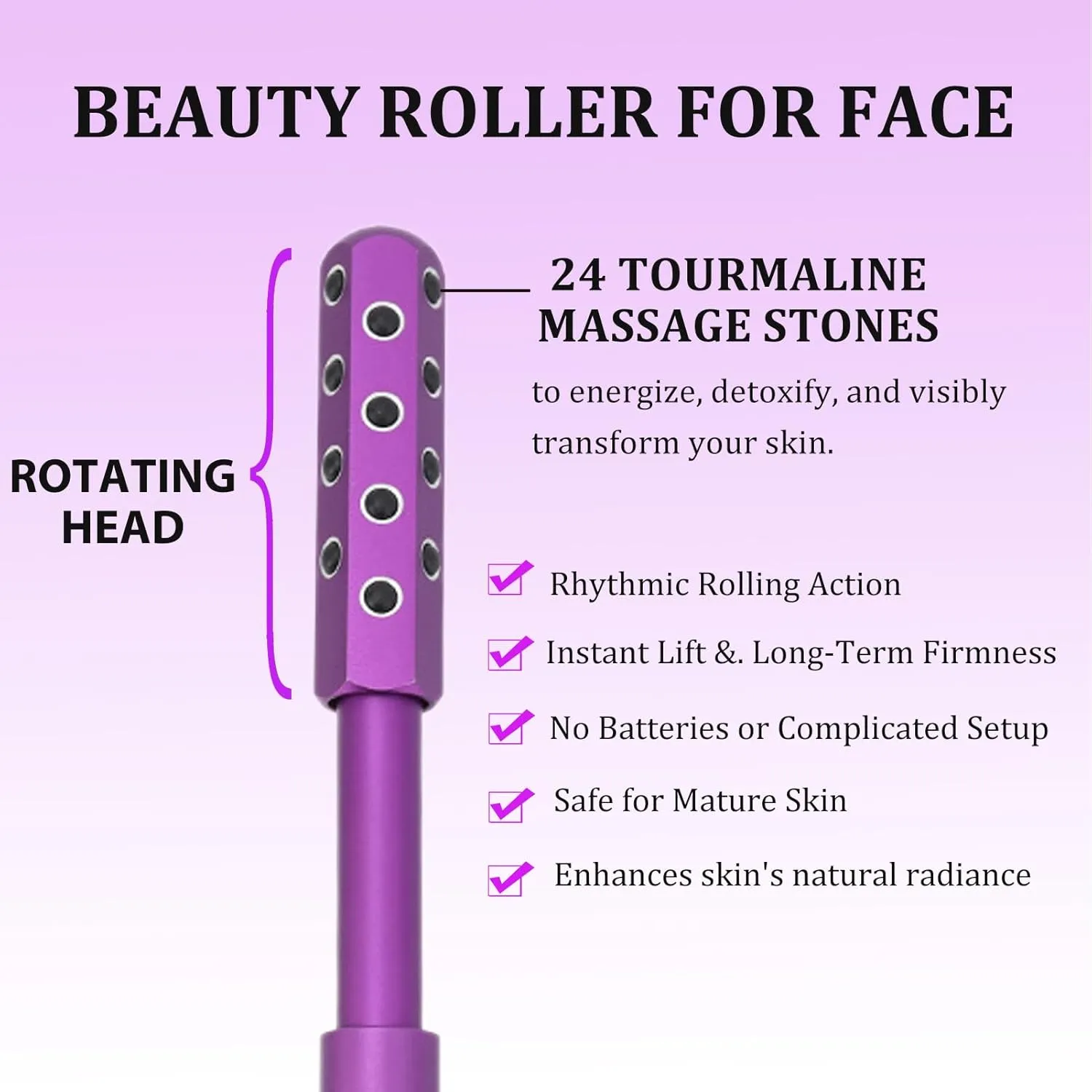 Clarvaa Sculpt & Lift Beauty Roller - 24 Tourmaline Stones Facial Roller for Face Lift, Depuffing and Skin Tightening, Beauty Sculptor Wand, Uplift Facial Roller for Face, Eye, Chin, Body (1 PCS)