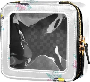 Clear Makeup Bag Mini Travel Cosmetic Case Transparent Toiletry Bag with Zipper, Portable Make Up Bag Leather Makeup Pouch for Women-Toucans Exotic Leaves