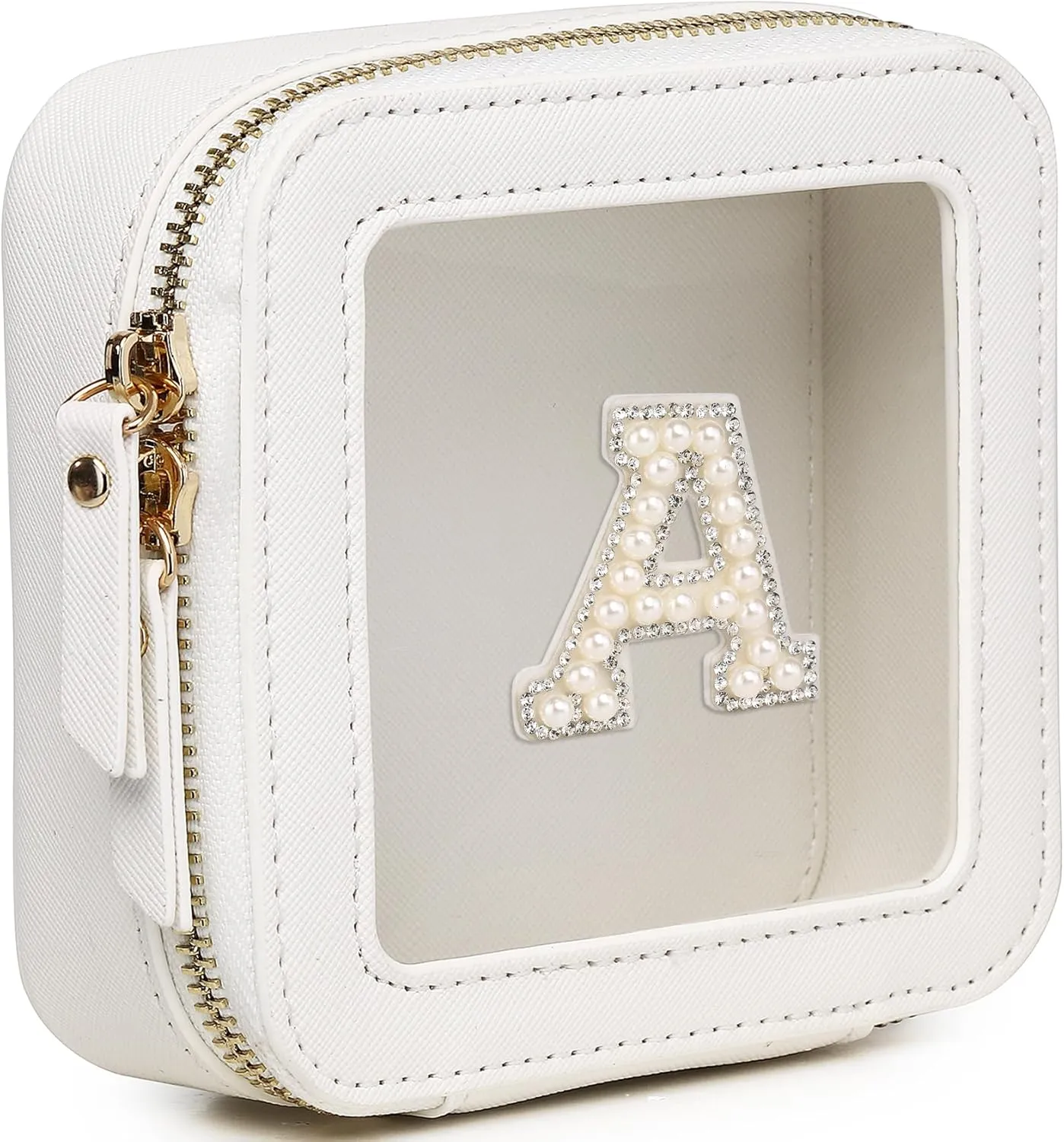 Clear Mini Makeup Bag Personalized Initial Cosmetic Bag Small Makeup Case & Toiletry Bag Birthday Gift for Women (A, Mini/White)
