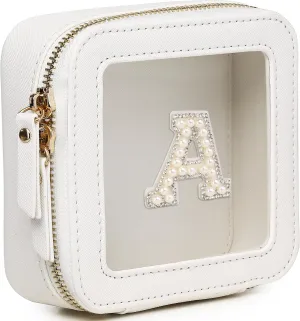 Clear Mini Makeup Bag Personalized Initial Cosmetic Bag Small Makeup Case & Toiletry Bag Birthday Gift for Women (A, Mini/White)