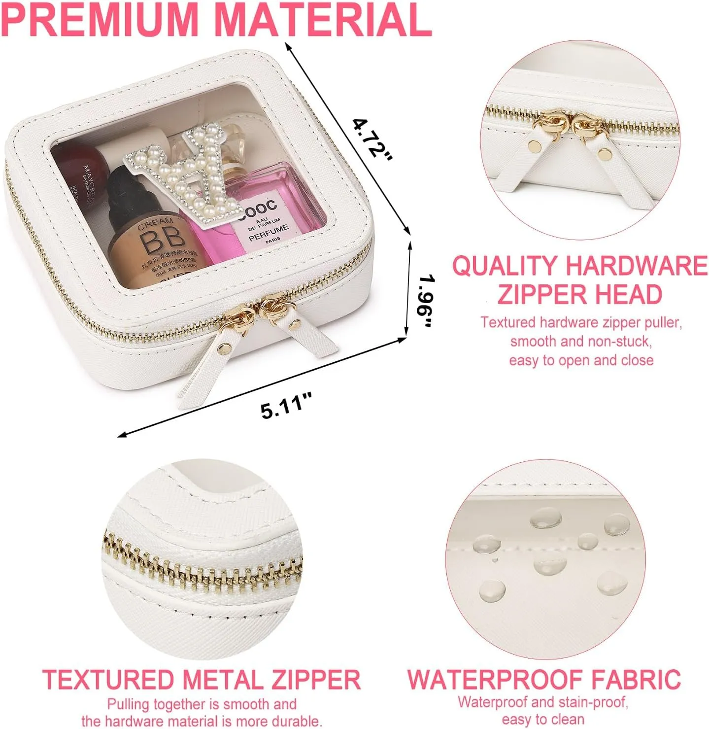 Clear Mini Makeup Bag Personalized Initial Cosmetic Bag Small Makeup Case & Toiletry Bag Birthday Gift for Women (A, Mini/White)
