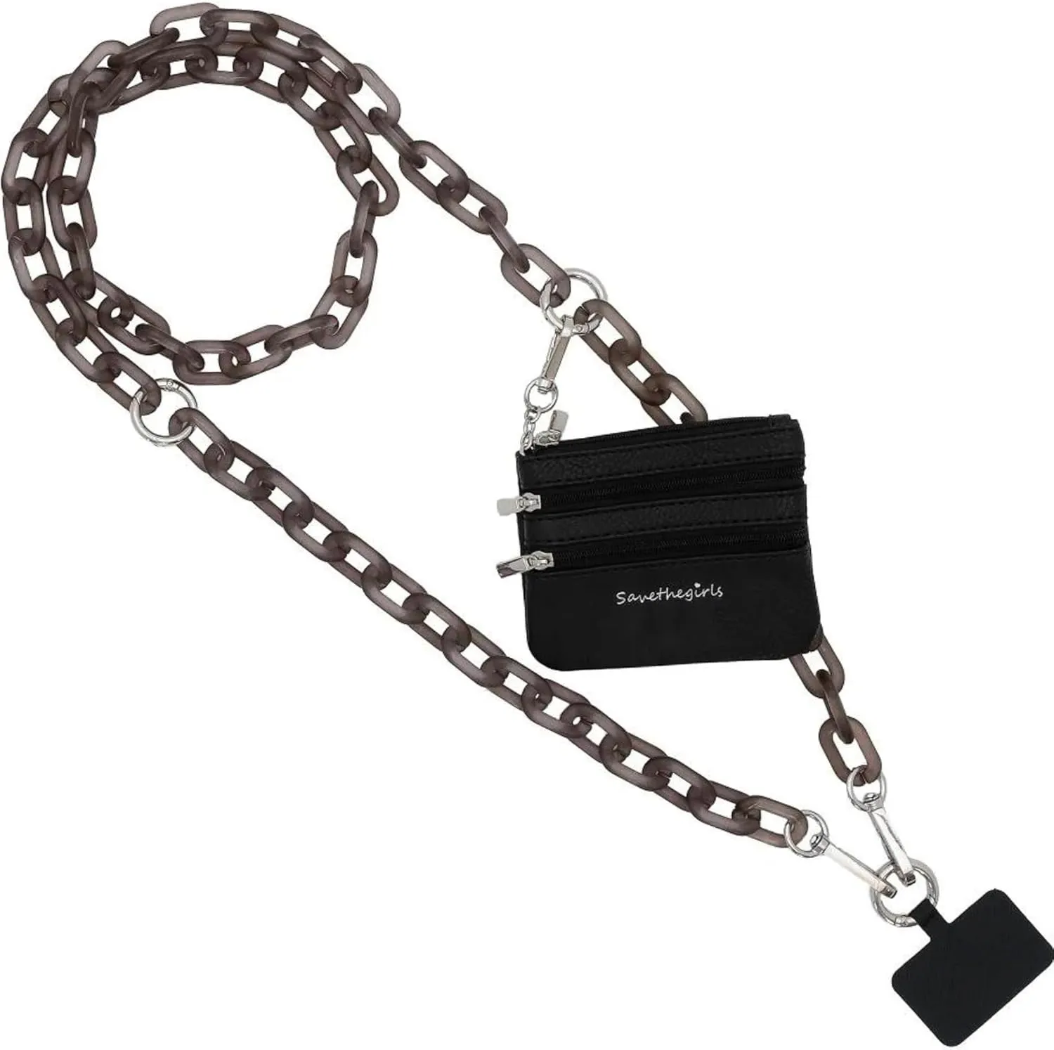 Clip and Go Phone Chain with Pouch (Black - Black Pouch) – Stylish Phone Lanyard Crossbody with Wallet for Women, Hands-Free Carrying and Adjustable Crossbody Chain Strap