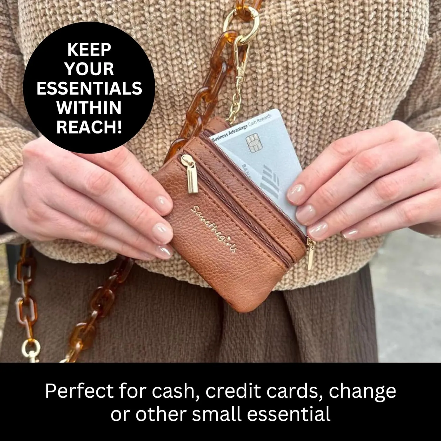 Clip and Go Phone Chain with Pouch (Black - Black Pouch) – Stylish Phone Lanyard Crossbody with Wallet for Women, Hands-Free Carrying and Adjustable Crossbody Chain Strap
