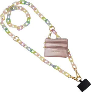 Clip and Go Phone Chain with Pouch (Rainbow - Pink Pouch) – Stylish Phone Lanyard Crossbody with Wallet for Women, Hands-Free Carrying and Adjustable Crossbody Chain Strap